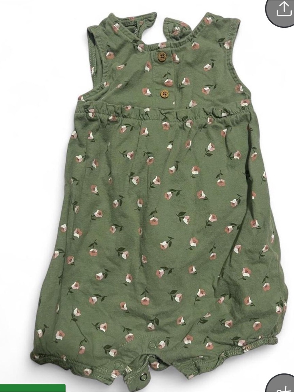 NWOT Carters 2 pc set 9-12M Green Floral Baby front snap Romper and onesie